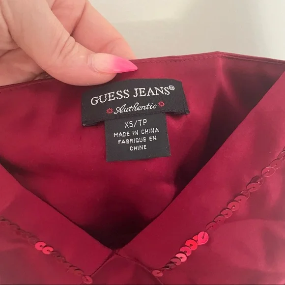 Guess Silk Satin red cami tank with sequin detail XS sleeveless - Picture 3 of 4